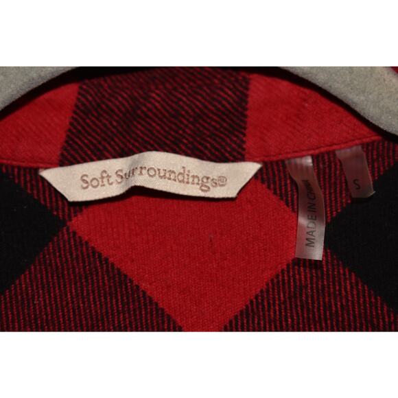 SOFT SURROUNDINGS $99‎ Red Black Plaid Button Down Tunic Faux Leather Pocket S - Picture 4 of 4